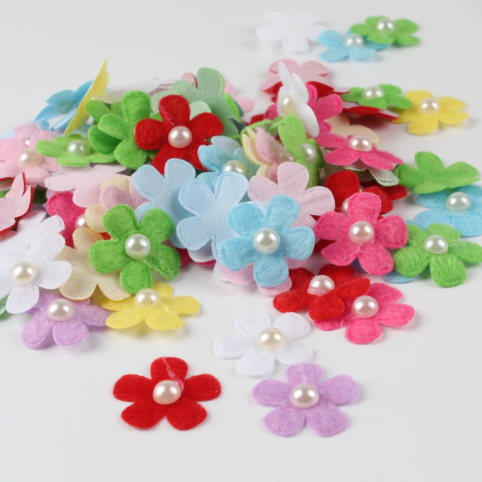 100PCS Colorful Pearl Handmade Bead Flower Felt Cloth Hair Rope DIY Handmade Accessories Sticker Applique Patches Felt Pads