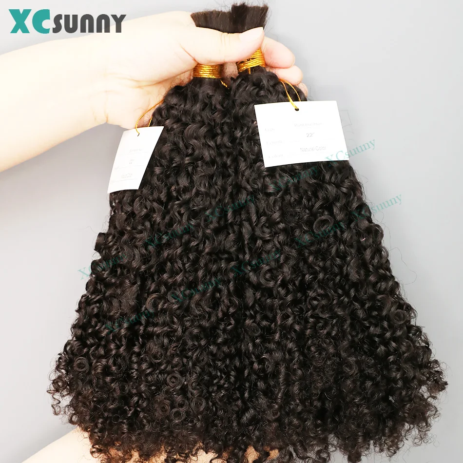 Kinky Curly Bulk Human Hair For Braiding Hair Extensions Bundles Bulk Curly For Boho Knotless Braids Double Drawn