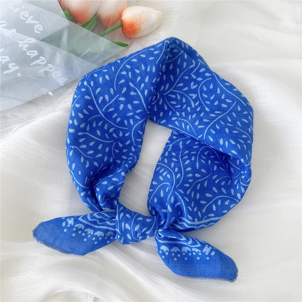 55*55cm Cotton Linen HairScarf Bandana Floral Print Neckerchief Square Handkerchief Turban Neck Scarf Hair Accessories For Women 5
