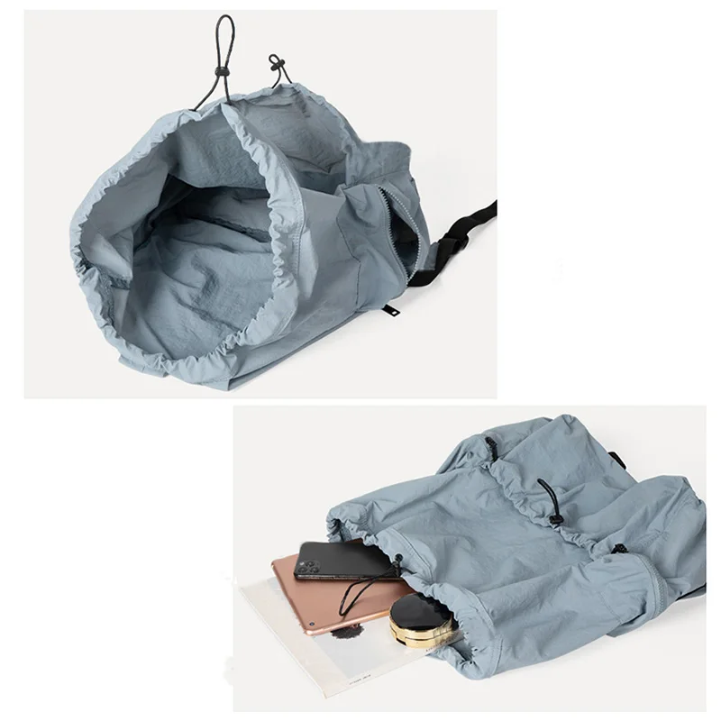 Fashion Ruched Drawsting Backpacks for Women Casual Nylon Backpack Light Weight Students Bag Large Capacity Travel Sac 2024