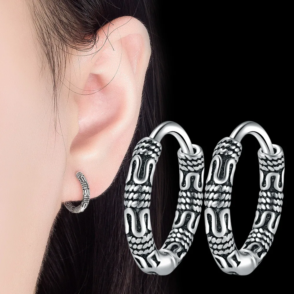 Vintage 925 Sterling Silver Hoop Earrings Pattern Earring