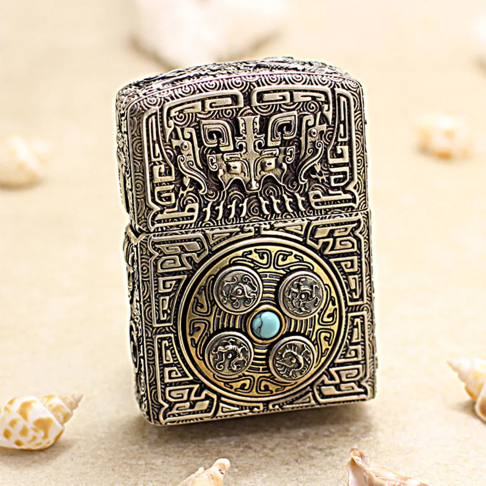 

100% Brand Genuine heavy armor cigar cigarette Kerosene lighters copper windproof Wheel of Destiny