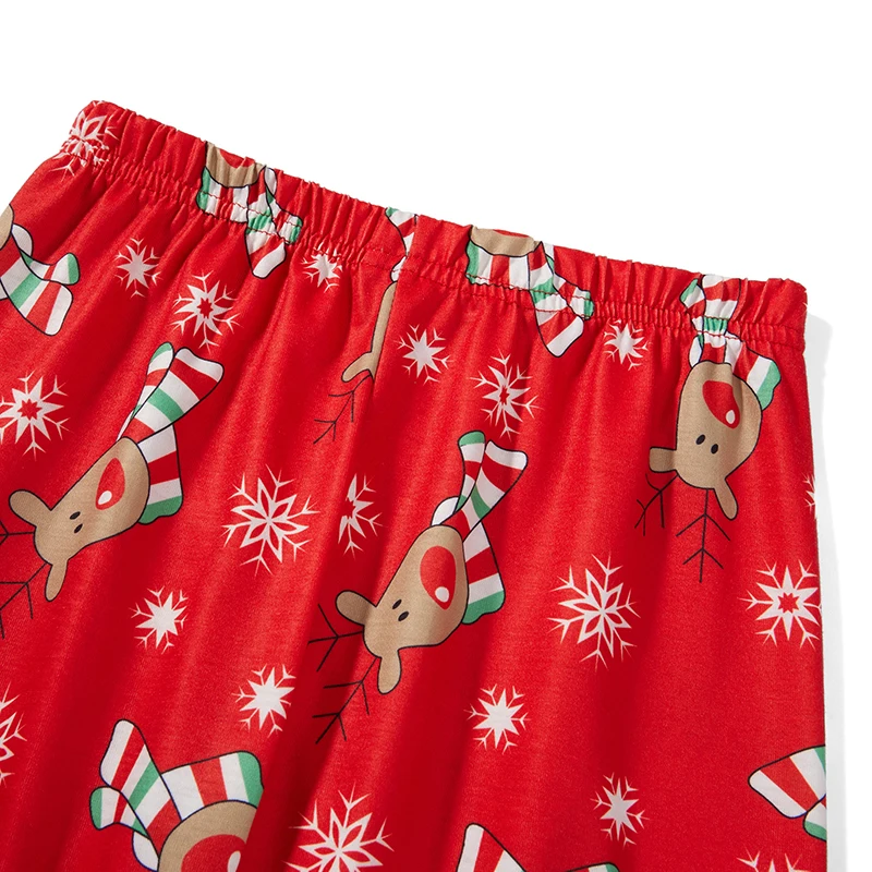 Parents-Kids Family Matching Outfits Christmas Pajamas Deer Snowflake Print Lapel Long Sleeve Tops + Long Pants Loungewear Pjs