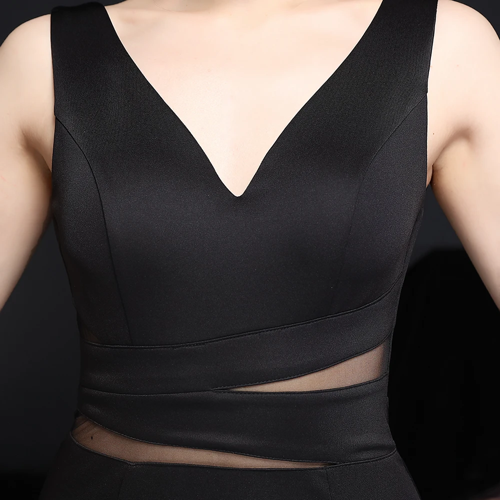 Women's V Neck Sleeveless High Split Dress for Summer Elegant Hollow Out Mesh Evening Gowns