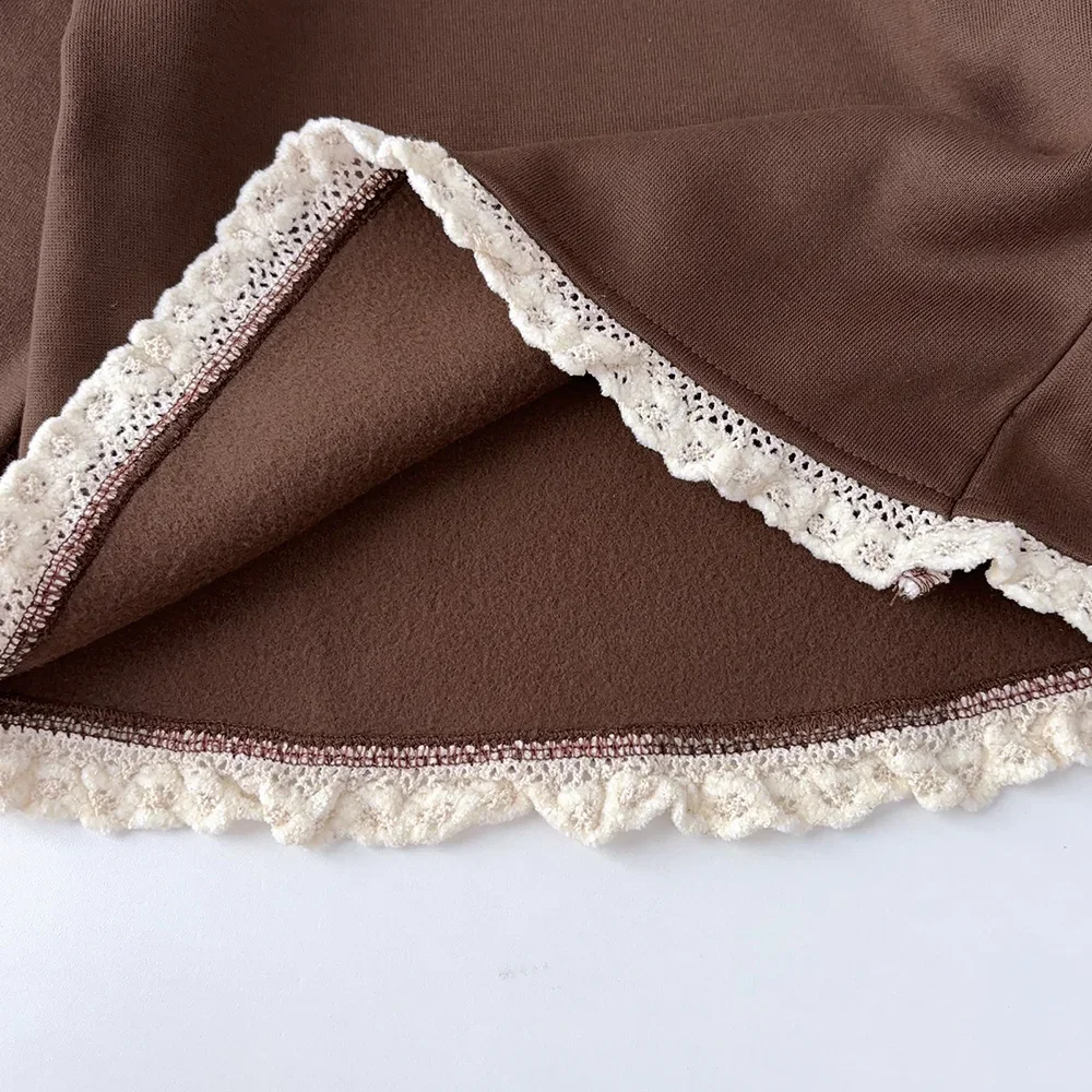 Khaki Autumn Sport & Leisure Girls' Lace Long Sleeve Hoodie + Pants Set