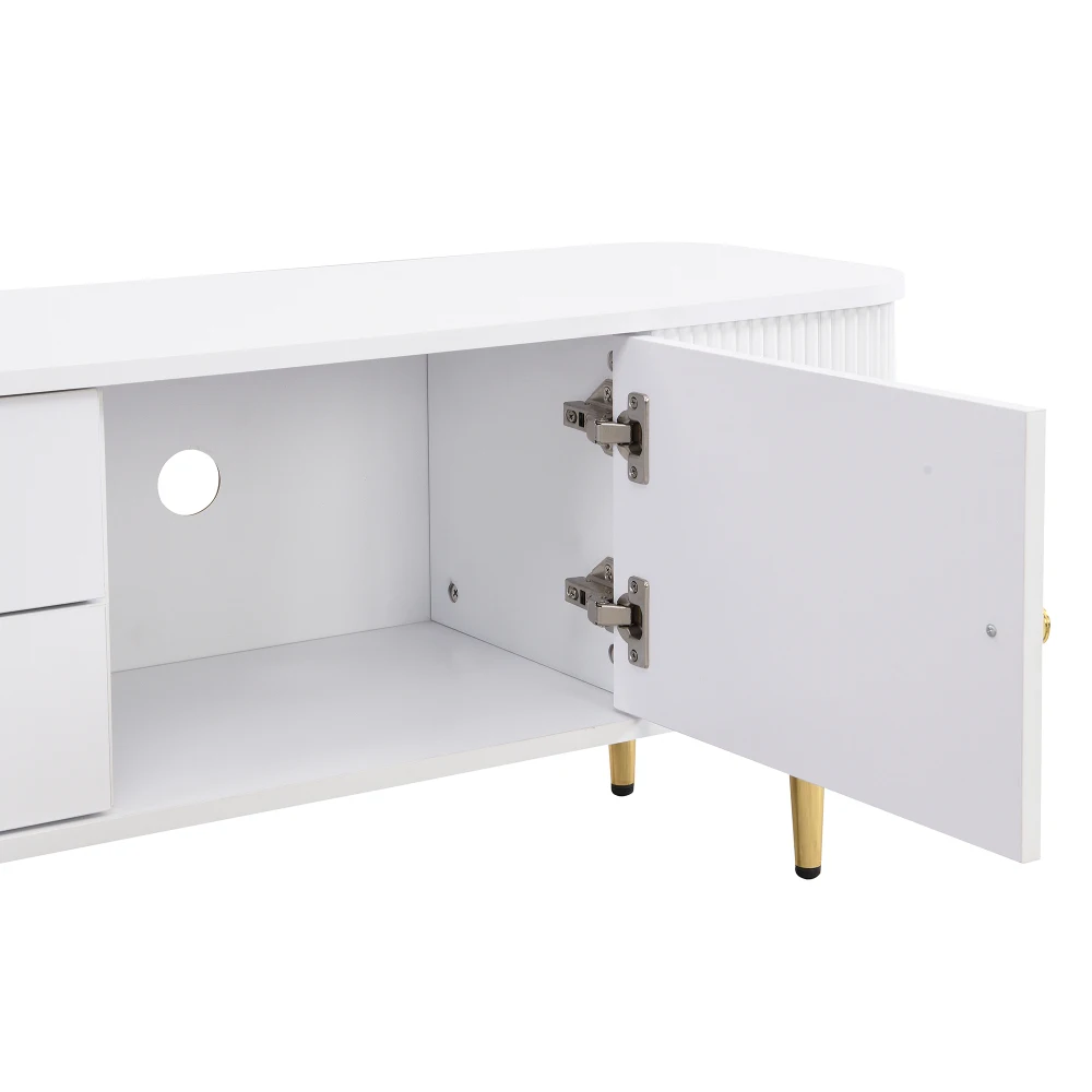 TV-Schrank mit Schubladen, gewellte Seiten, goldene Griffe und Beine für Wohnzimmer, gebogene Ecken, 170 cm Länge – Detail 14