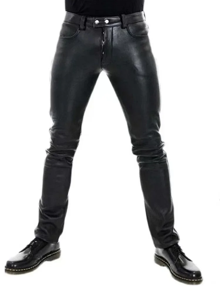 

New Hit The Sales of Europe and The United States Solid Color PU Stretch Casual Men Leather Pants Fashion Handsome Straight