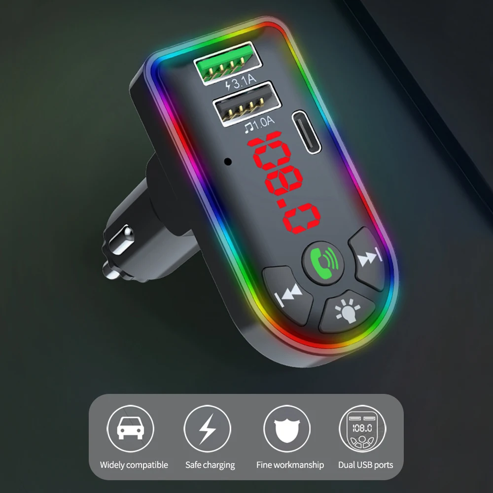 

NEW F7 Wireless Bluetooth 5.0 FM Transmitter Hands free Car Kit MP3 Player USB Charger