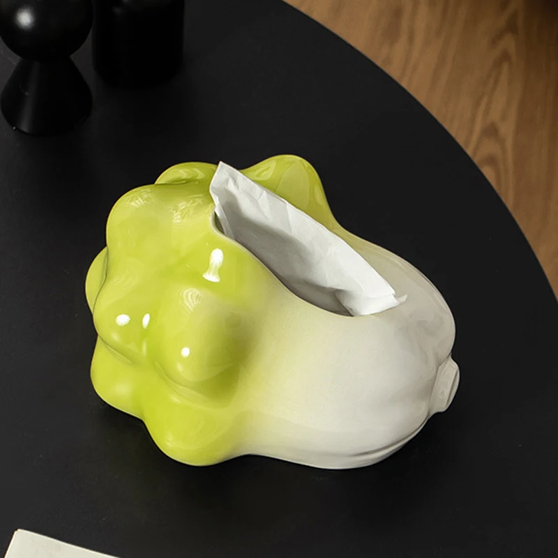 Ceramic Cute Chinese Cabbage Shape Tissue Box, Creative Light Luxury Napkin Box Home Living Room Bedroom Hotel Decoration, 1Pc