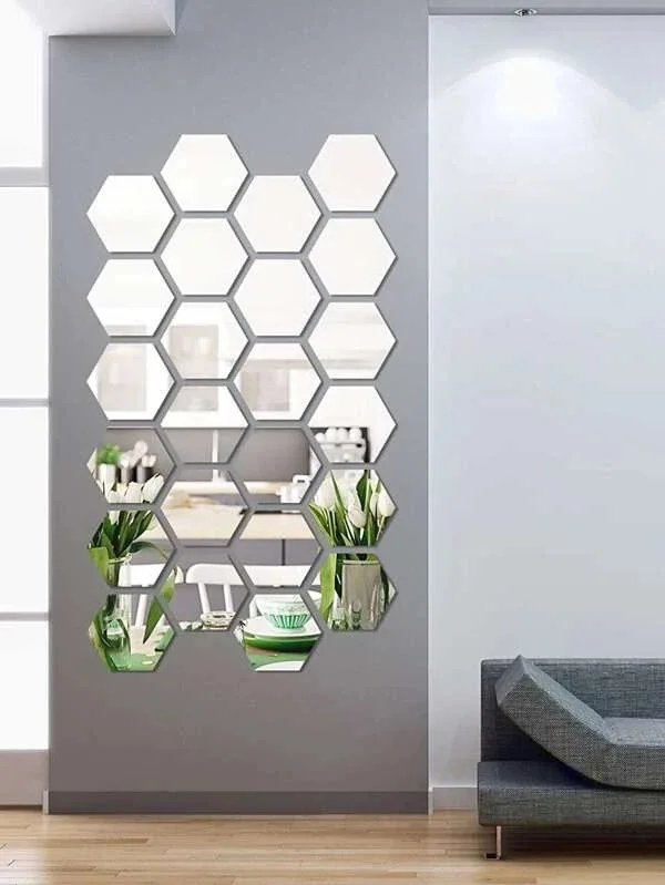 12pcs 3d Mirror Wall Sticker Hexagon Vinyl Bedroom Decoration Self Adhesive Diy Decor Stick Removable Decal Home Living Room Art