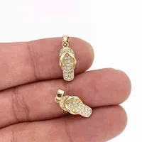 Fashion Metal Flip Flops Slipper Shoe Pendant Zircon Cold Plated DIY Necklace Keychain Beach Jewelry Accessories For Women Girls 1