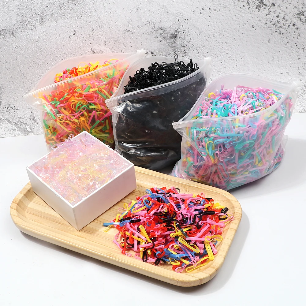 500 teile/paket Bunte Einweg Elastische Haarbänder für Kind Mädchen Scrunchie Gummiband Haar Zubehör Haar Krawatten Pferdeschwanz Halter – Detail 9