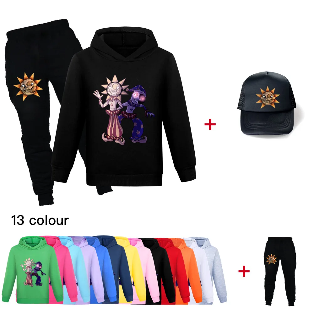 

Sundrop FNAF Sun clown Boy Girl Clothes Spring Autumn Fashion Kids Sweater,Pants and hat 3pcs Set Cartoon Children's Suit 2-16y