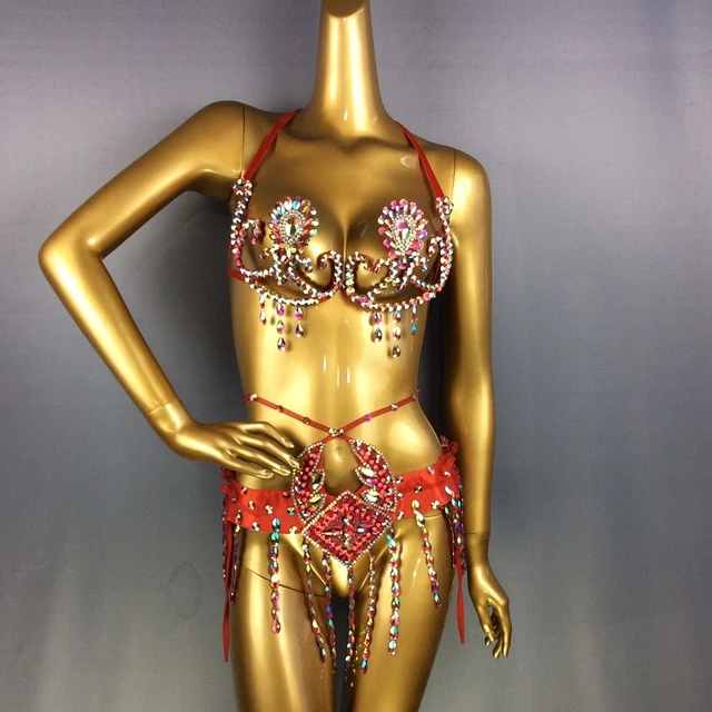 Samba Carnival Bra & Panty & belt Belly Dance Costume Set Hand