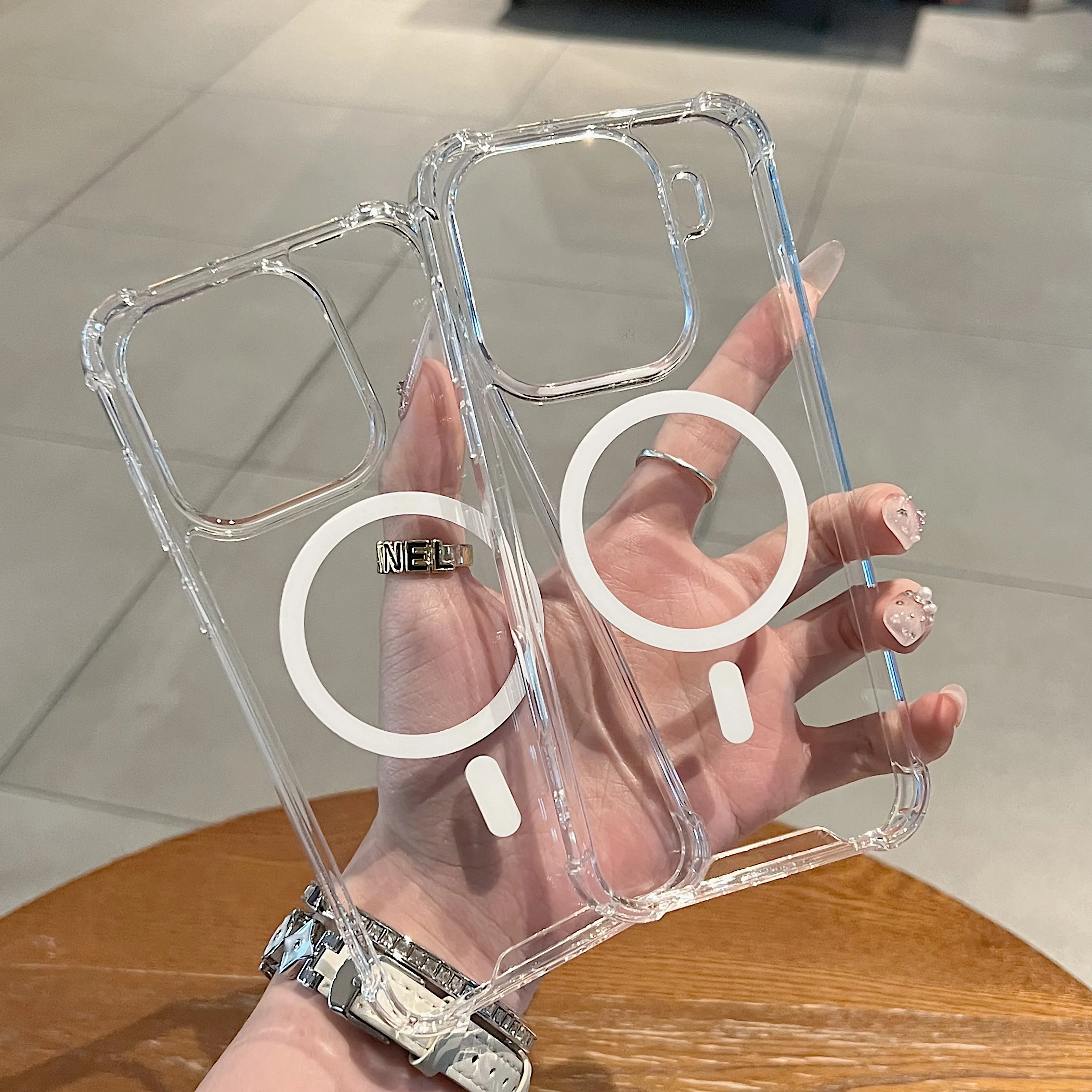 Crystal Clear Magnetic Shockproof Phone Case with Wireless Charging Support