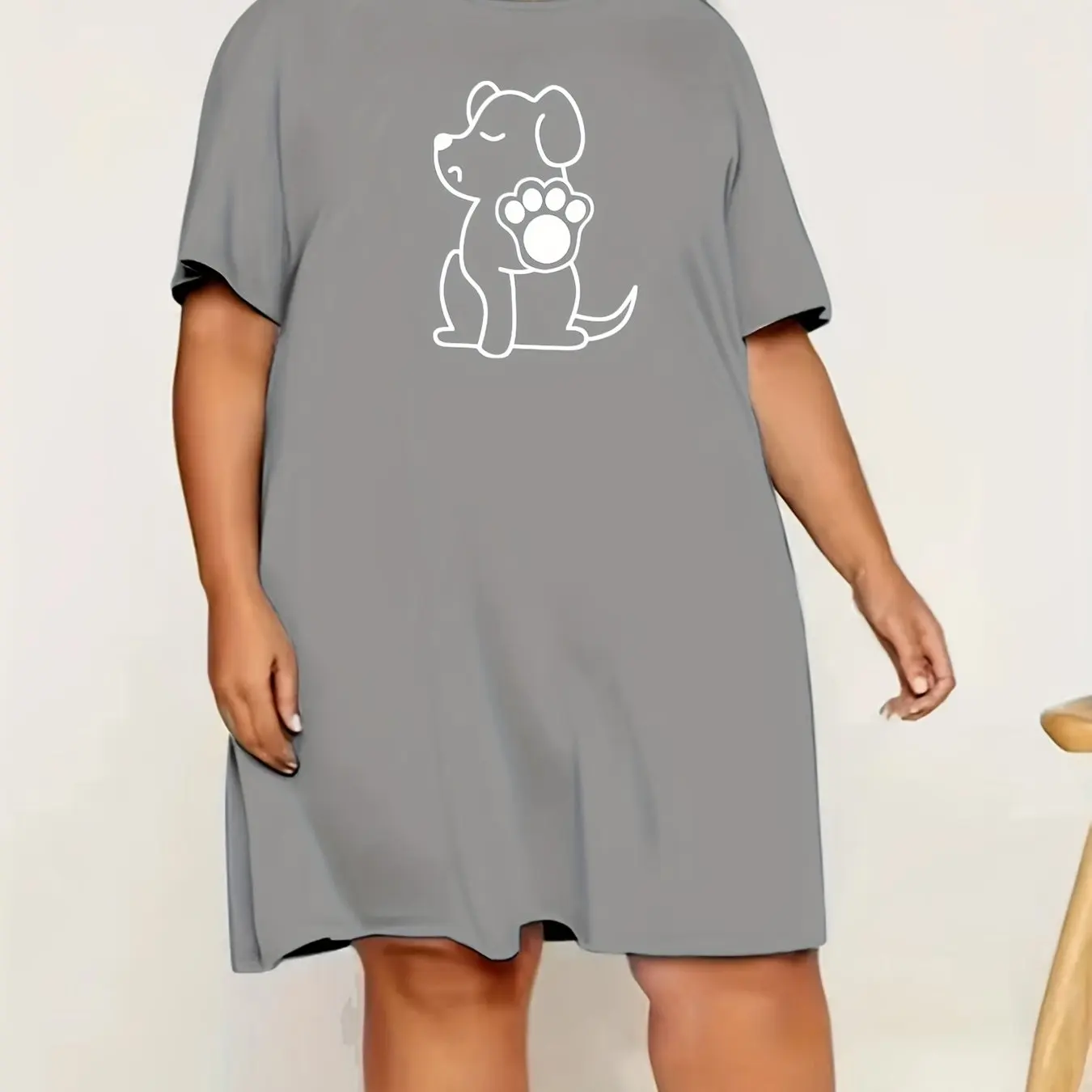 Plus Size Women's Nightgowns Oversized Solid Colour Dresses Round Neck  Short Sleeve Dresses Women's Homewear 3D Printing Pet Dog - AliExpress, image size:1350x1350