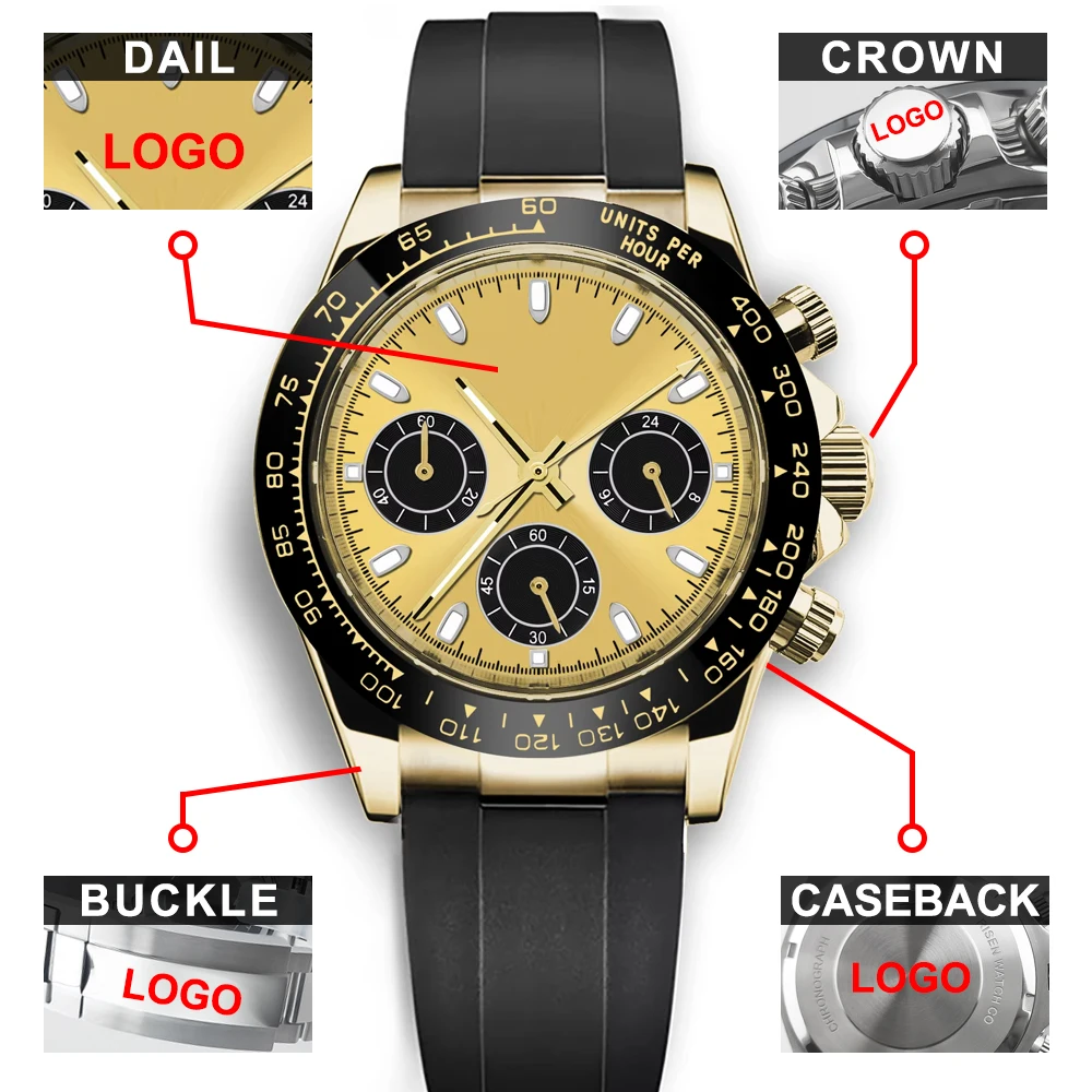 Corgeut luxe hommes 39mm montre à Quartz chronographe saphir à la mode à la mode sport bracelet en acier montre-bracelet logo personnalisé