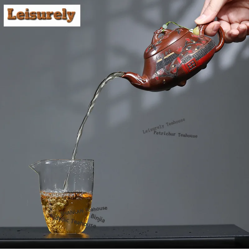 300ml Elegant Yixing Purple Clay Teapots Handmade Hantang Pot Raw Ore Gold Section Mud Kettle Zisha Tea Set Cafes Gift Supplies