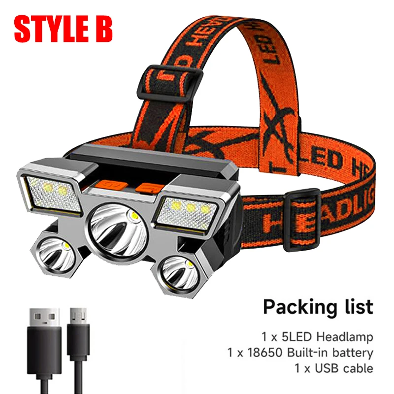 Rechargeable LED Headlamp with Built-In Battery