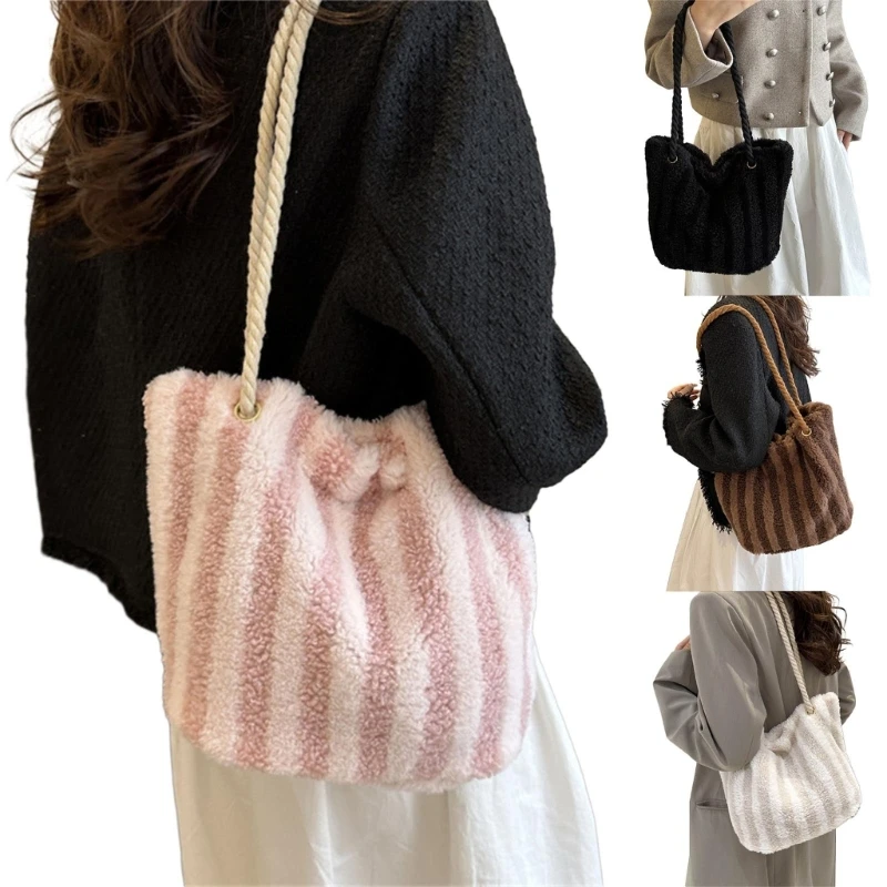 

2023 Сумка-ведро для девочек, женская зимняя сумка на плечо, большая сумка, универсальная плюшевая сумка