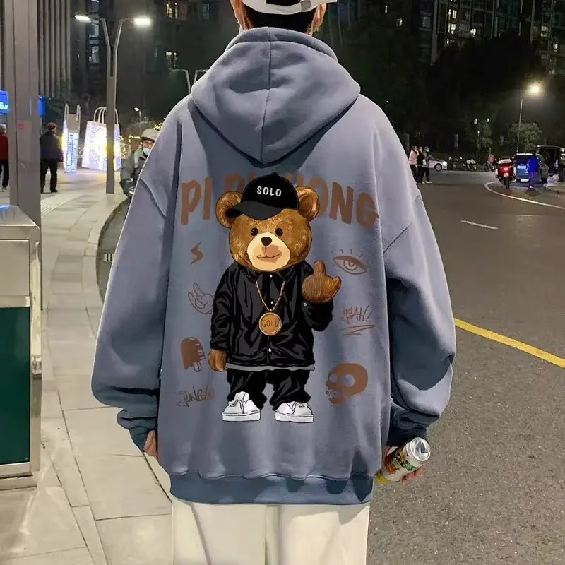 

2023 Y2k Autumn Middle Finger Bear Print Casual Hooded Sweatshirt for Men Women Japanese Hoodies Pullover Harajuku Fashion