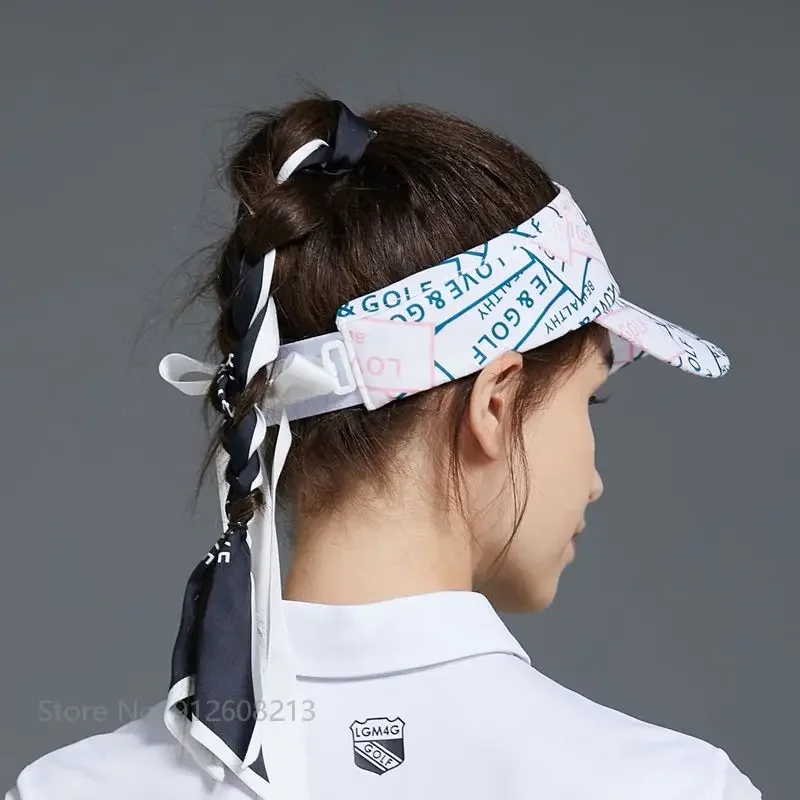 Love Golf Outdoor Sun Visor Hat Women Golf Sunscreen Caps Ladies Adjustable Printed Empty Top Hat Female Peaked Cap with Bow Tie
