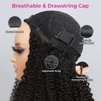 Perruques sans colle 300% en cheveux humains, style afro bouclé, avec bandeau, version améliorée 3 en 1, demi-perruque avec cordon de serrage, clips sans couture, à porter sur le côté 6