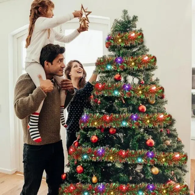 5M/16FT Christmas Tinsel Garland with LED Lights Christmas Tree Decoration Garland Christmas Tree Ornaments with Led Lights 2