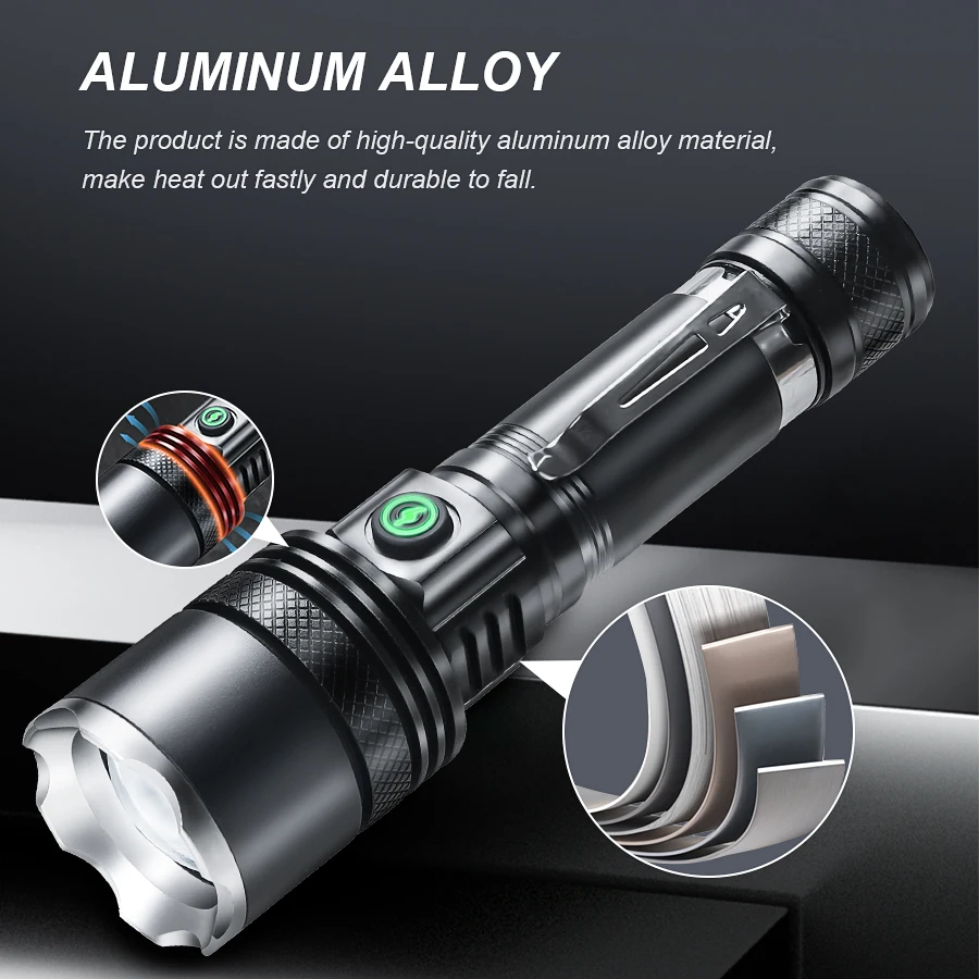 Description Picture 2 of itemPowerful White Laser Flashlight 2000m Super Bright LED Flashlight Al Alloy Waterproof Zoom Torch Lamp USB Camping Lantern