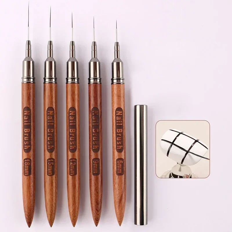 Pennello per Unghie con Manico in Legno, Pennello per Nail Art in Gel, Pennello per Disegno Linee e Strisce, Penna per Decorazione Floreale, Strumento per Manicure UV Gel da Salone - immagine 6