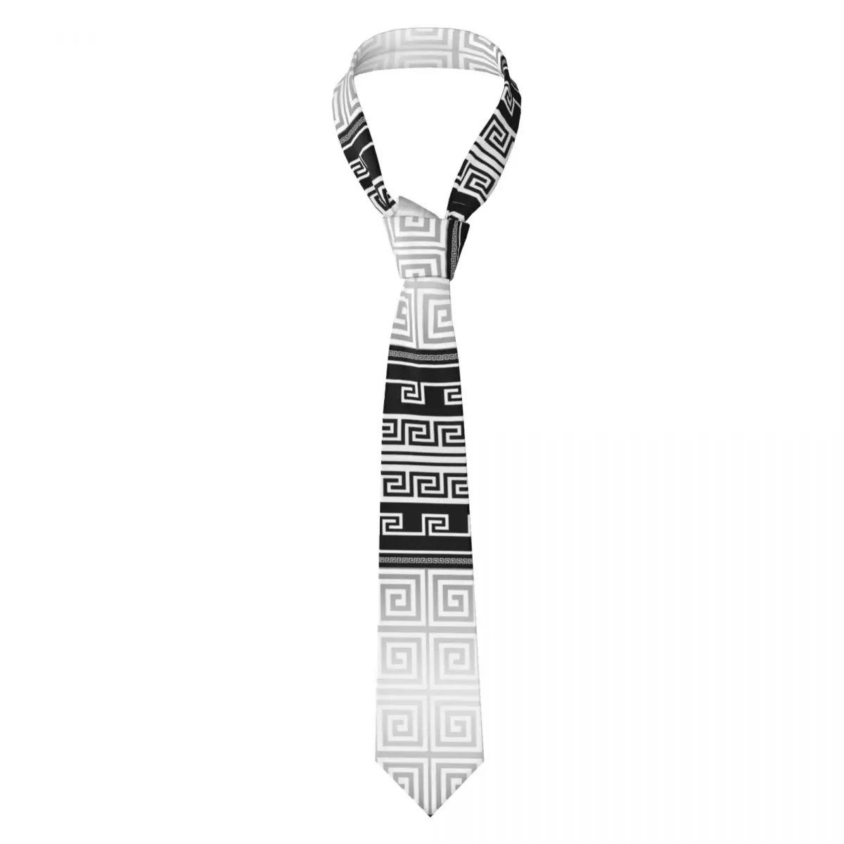 

Greek Key White Silver Gray Men Women Neckties Casual Polyester 8 cm Wide Neck Ties for Men Accessories Gravatas Party