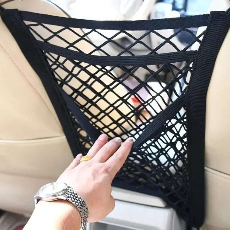 Car Storage Net Bag Between Seats Car Divider Pet Barrier Stretchable Elastic Mesh Bag Organizer Auto Accessories