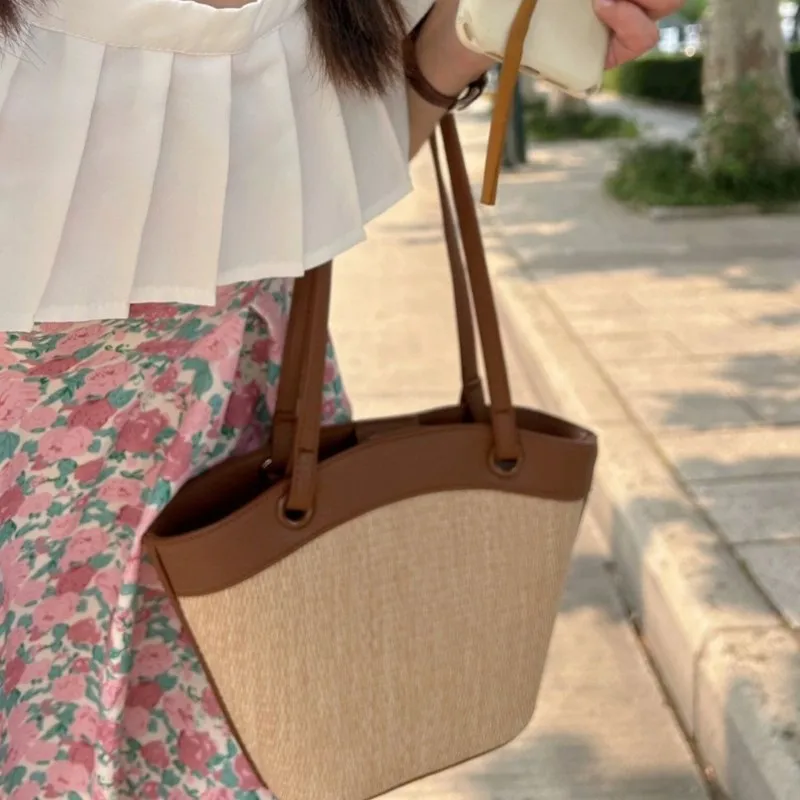 JIAERDI Vacation Woven Bag Handbag Women Vintage Straw Bucket Bagutte Bag Purse Female Sea Holiday Summer Shoulder Bags 2025