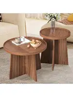 Round Coffee Table Set of 2 Mid Century Modern Fluted Nesting Coffee Table Center Tables Small Round Wood Coffee Table S 1