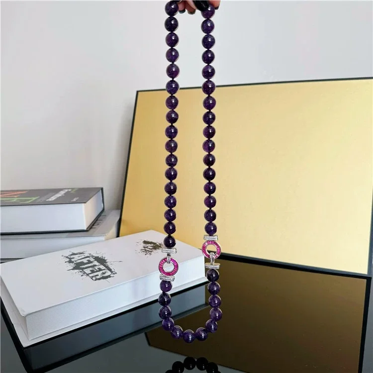 New natural 12mm amethyst round bead necklace bracelet set