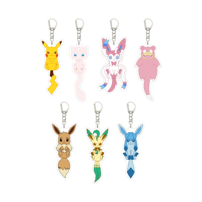 

Pokemon Anime Figures Pikachu Leafeon Mew Eevee Sylveon Acrylic Keychain Bags Key Ring Charm Accessories Kids Toys Birthday Gift