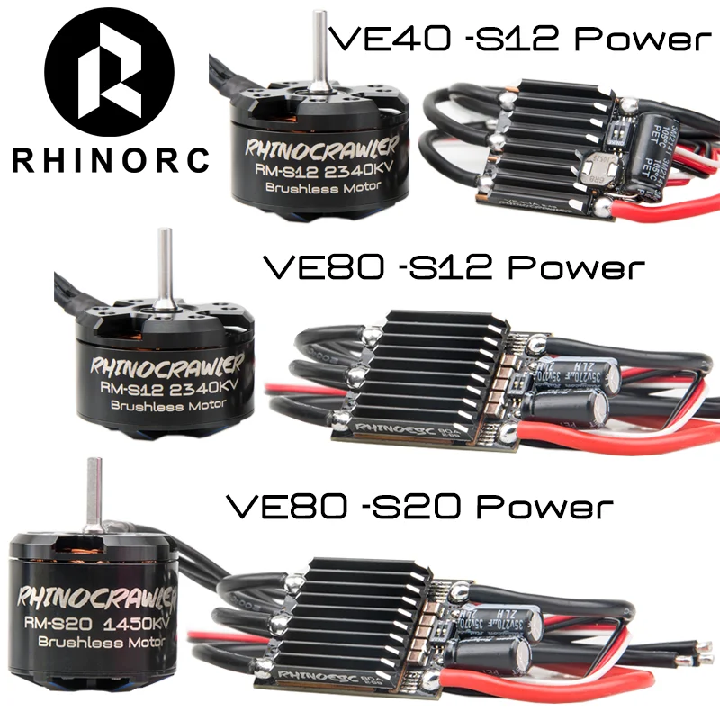 RHINOESC 40A-S12 80A-S20 AM32 RC Car Upgrade Parts RC Crawler ESC Brushless Motor Porwer Systm For 1/10 TRX4 SCX10 MOA Shafty Truck