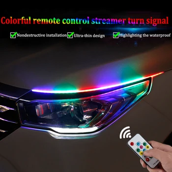 2Pcs RGB Flowing DRL LED Strip Turn Signal Lamp APP Remote RGB Flexible LED Daytime Running Lights For Car Headlight Waterproof 1