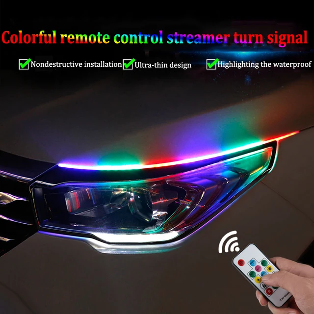 2Pcs RGB Flowing DRL LED Strip Turn Signal Lamp APP Remote RGB Flexible LED Daytime Running Lights For Car Headlight Waterproof 1
