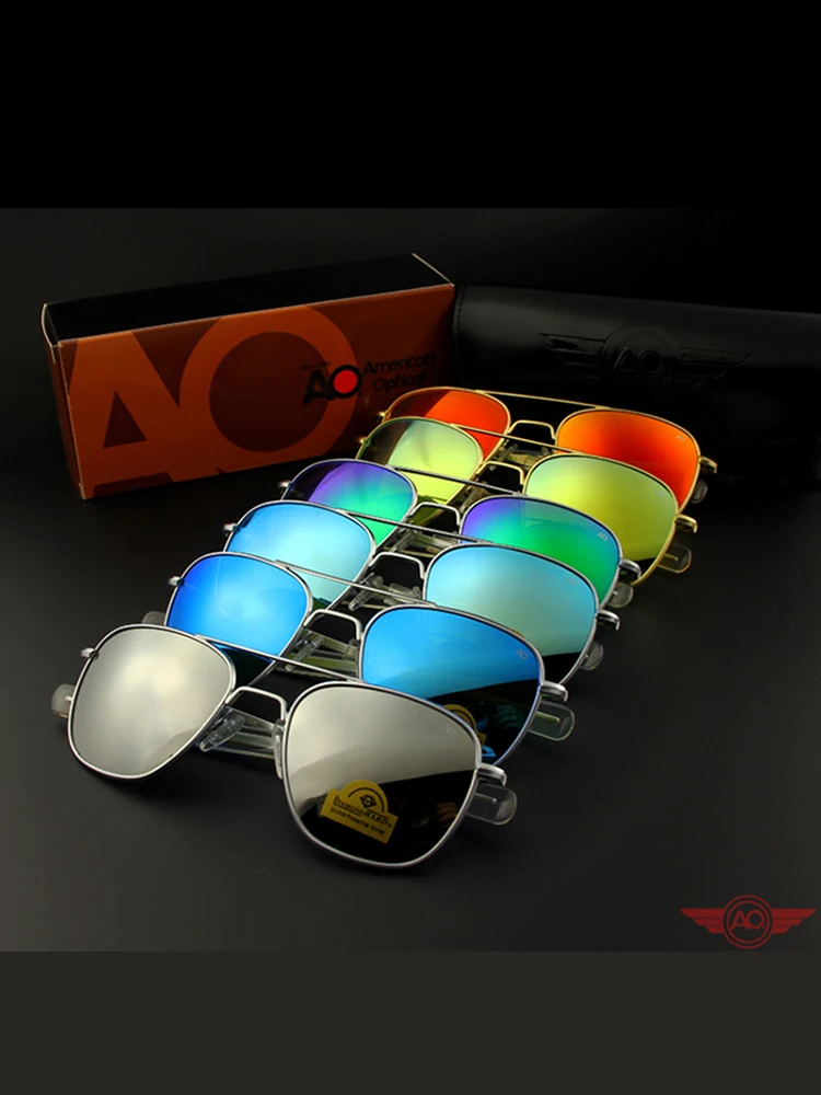 AO Sonnenbrille Mann USA Armee Militär Luftfahrt Pilot Sonnenbrille Glaslinse Frau Luxusmarke Retro Titan Rahmen Hohe Qualität