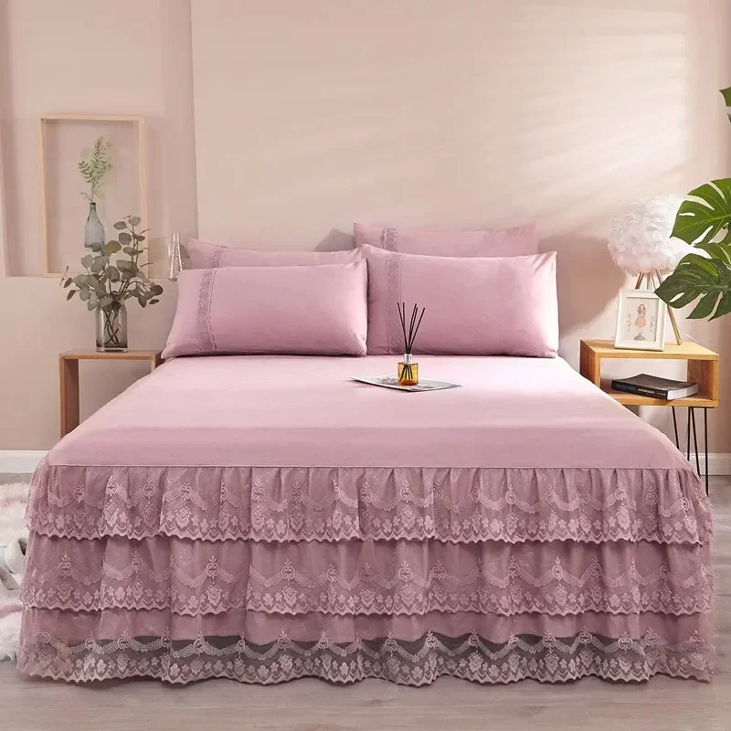 Luxury Lace Bed Cover Queen/King Size Bed Sheet Skirt Solid Color Plain Bed Skirts for Doubel Bed