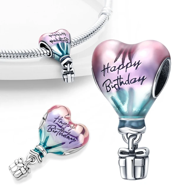 Happy Birthday Hot Air Balloon Charm, Sterling silver