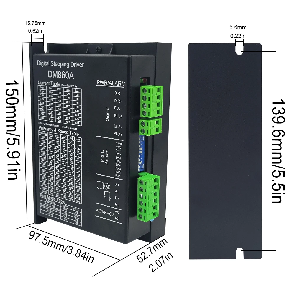 DM860A 마이크로스텝 모터 드라이버, Nema34 스텝퍼 모터 공급 전압 AC18-80V DC24-110V, CNC용 200kHz 8.4A