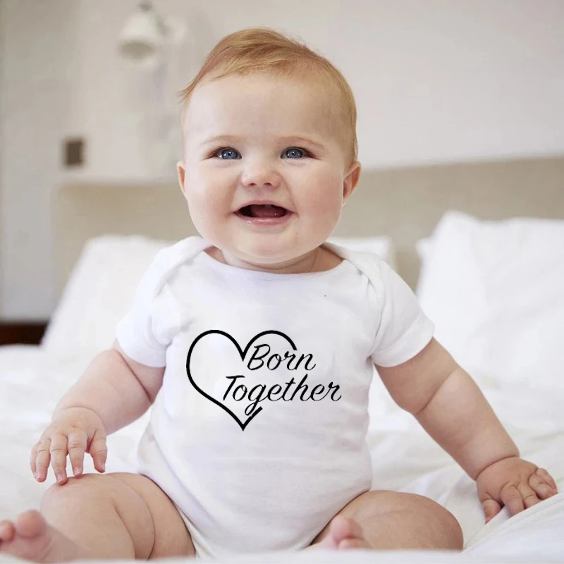 

Infants Newborn Baby Boys Girls Short Sleeve Born Together Letter Printed Cute Rompers Baby Jumpsuit Summer Baby Cute Clothes
