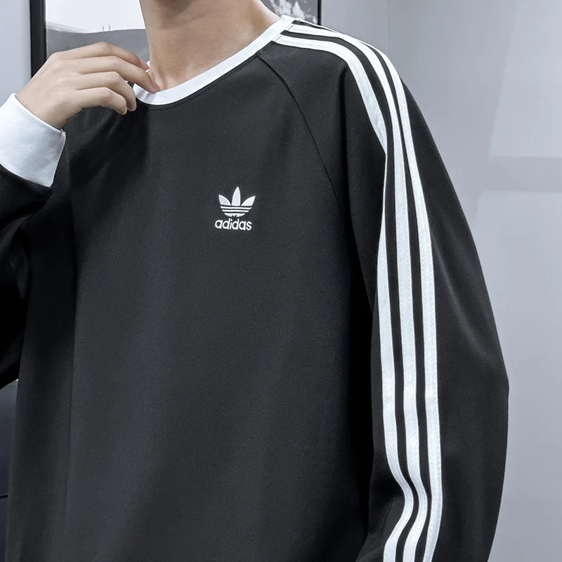 Adidas Hoodies Men and Women Oversize Regular Style Exercise Sweaters Embroidered Round Neck