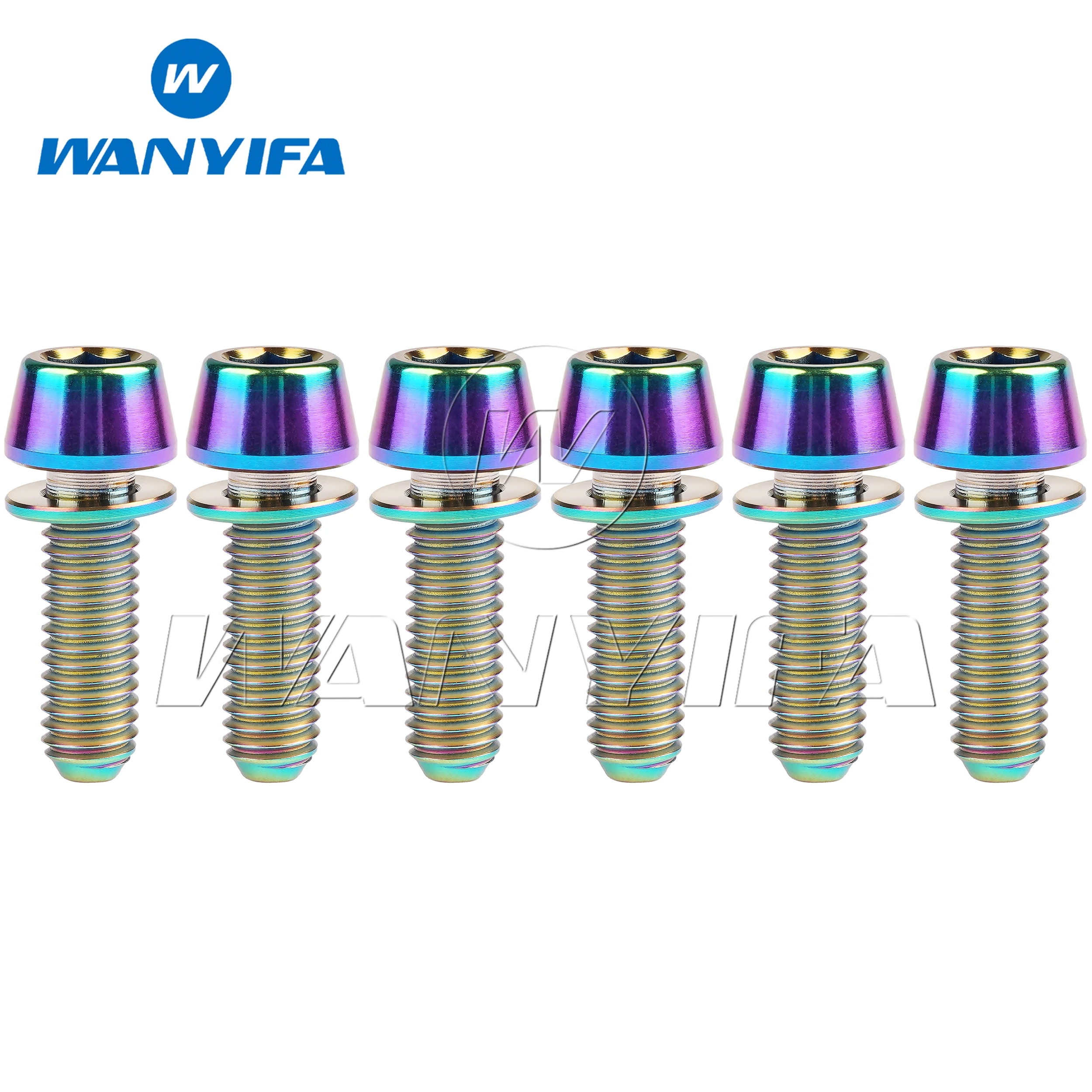 Titanium Bolts 6Pcs Titanium Ti M5 M6 x 16 18 20 25mm Allen Hex Tapered Head Bolts With Washer Screw for Bicycle Stem