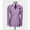 Elegant Purple Men Suits Double Breasted Peak Lapel Male Clothing Luxury Wedding Groom 2 Piece Jacket Pants Sets Full Set Terno 1