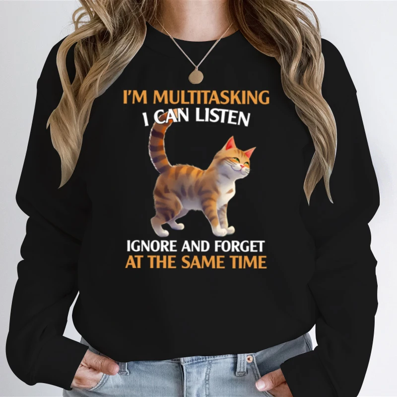 

Толстовка I'm Multitasking I Can Listen с принтом Harajuku, женская и мужская одежда, спортивные костюмы с длинным рукавом, милые Коты, Аниме толстовки, топы