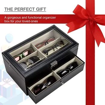 1pc Sunglass Organizer Faux Leather Eyeglasses Collector Eyewear Display Case Storage Box 2