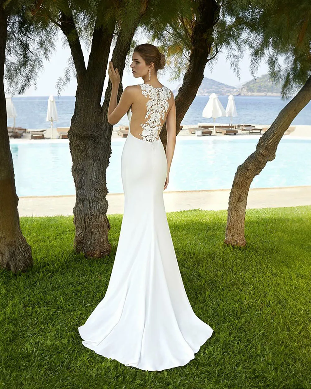 Classic Elegant Wedding Dress Square Collar Mermaid Wedding Gown Customized Women Illusion Lace Bridal Dress Robe De Mariee 2
